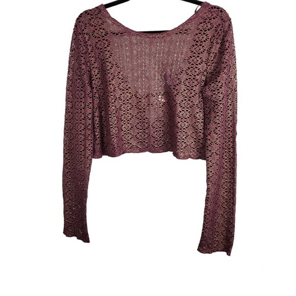 Free People Beach Plum Gold Cutout Crochet Shrug Crop Top - Picture 7 of 7